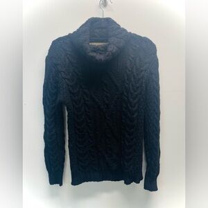 Inis Crafts‎ Black Cable Knit Turtleneck Fisherman’s Sweater Merino Wool Size S